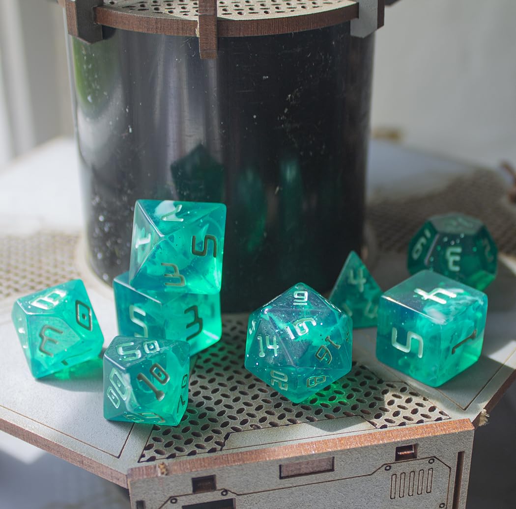 Starfarer Sci-Fi RPG Dice - 'Quasar' - Dark Green with White Swirls - Image 4