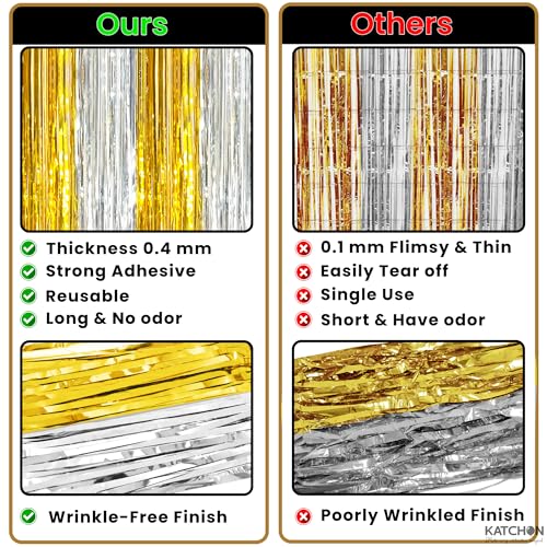 Image of KatchOn, XtraLarge Metallic Silver and Gold Streamers -3.2x8 Feet Pack of 3 | Foil Fringe Curtain | Gold and Silver Streamers for Graduation Party Decorations | Graduation Decorations 2026