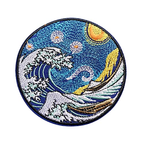 Obokata Embroidered Iron On Patches, Japanese Great Wave Off Patches, Van Gogh Style Kanagawa Badge Sew On Emblem Applique Diy Accessories For Vest Jackets, Clothes, Hats, Bags & Jeans #TOP5