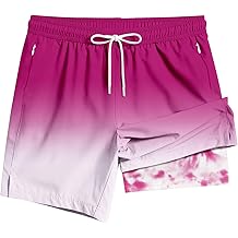 Men's Swim Trunk 5" with Compression Liner 5 Inch Quick Dry Board Shorts Zipper Pocket