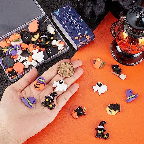 SUNNYCLUE 1 Box 40Pcs 10 Styles Halloween Cabochons Cartoon Flatback Cabochon Pumpkin Ghost Cat Moon Halloween Resin Charms for Embellishments Flatback Scrapbooking Deco Hair Clips DIY Craft Supplies - Image 3