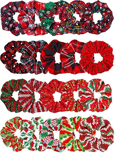 20 Pieces Christmas Hair Scrunchies Christmas Elastic Hair Tie Ropes Xmas Plaid Ponytail Holders Hair Bands for Women Girls Hair Accessories