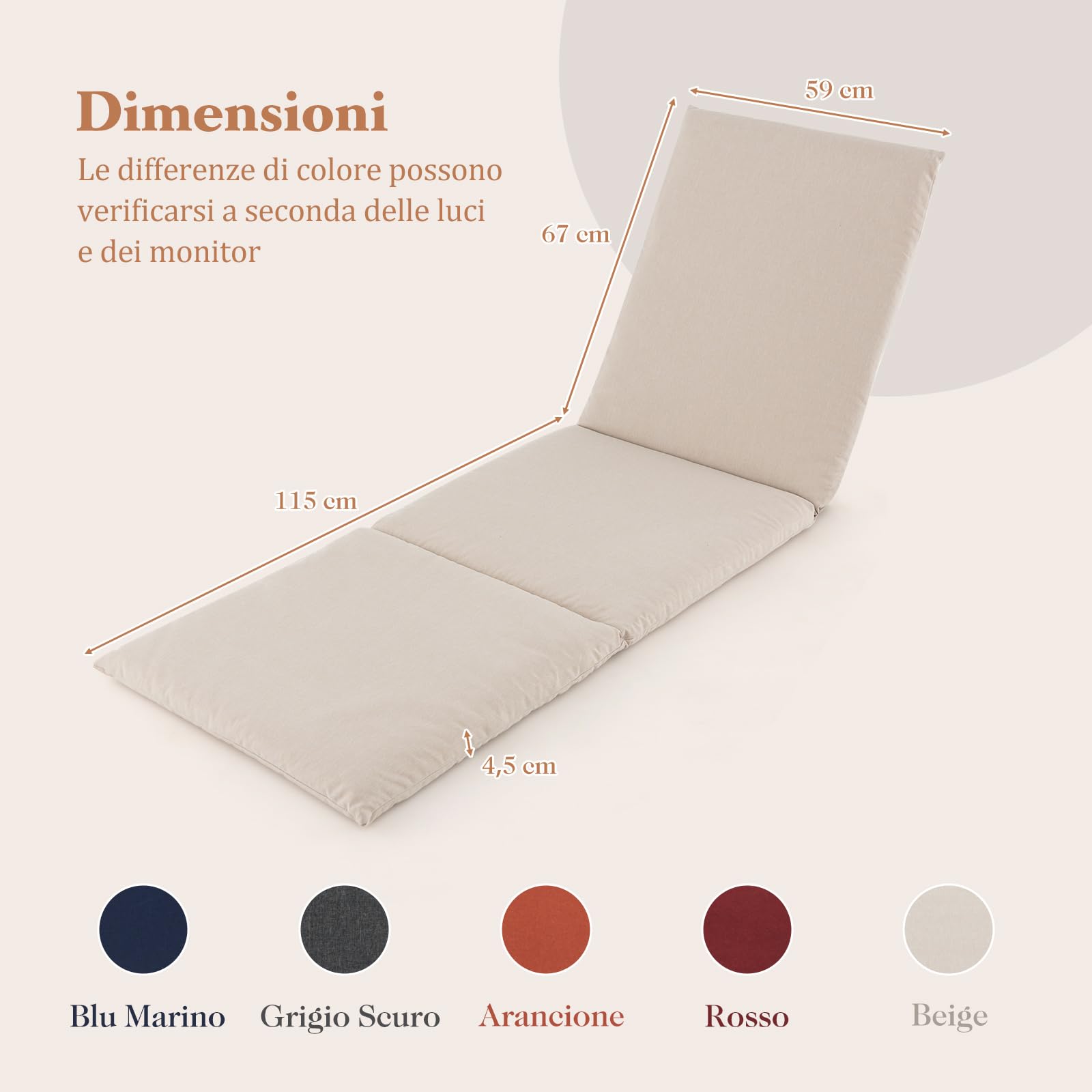 COSTWAY Cuscino per Lettino Prendisole, Tappetino per Sdraio con Cinghie di Fissaggio, Cuscino Pieghevole per Sedia da Sdraio, 182 x 59 cm (1, Beige)