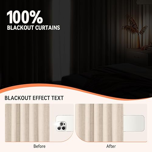 Miniatura 3 de 100% Blackout Shield Cortinas opacas para dormitorio de lino sintético negro de 84 pulgadas de largo, juego de 2 paneles de cortinas con aislamiento