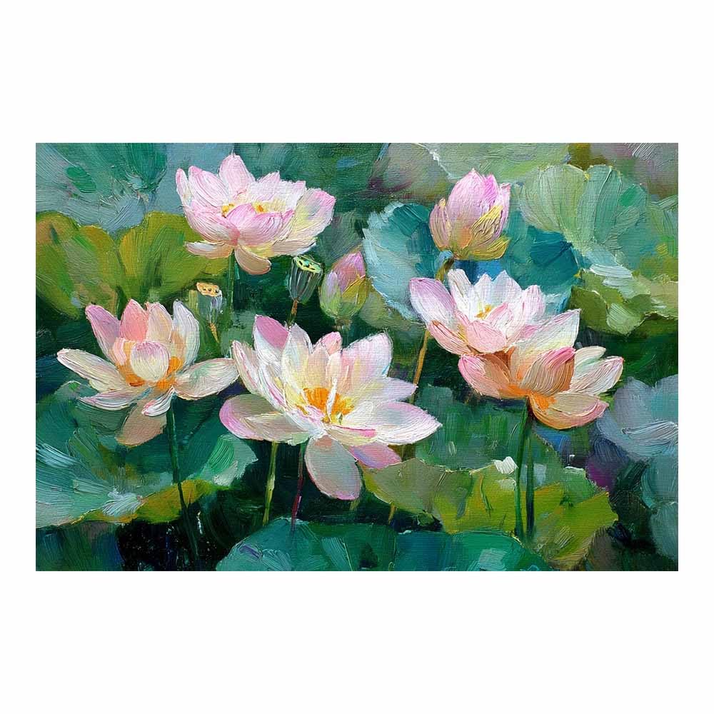 ZAMAEIU Nature Wall Art Painted Lotuss cluster decorative home accessories, paintings wall art,For living room, bedroom, Apartment Corridor Office etc.(pink)-60x90cm Unframed