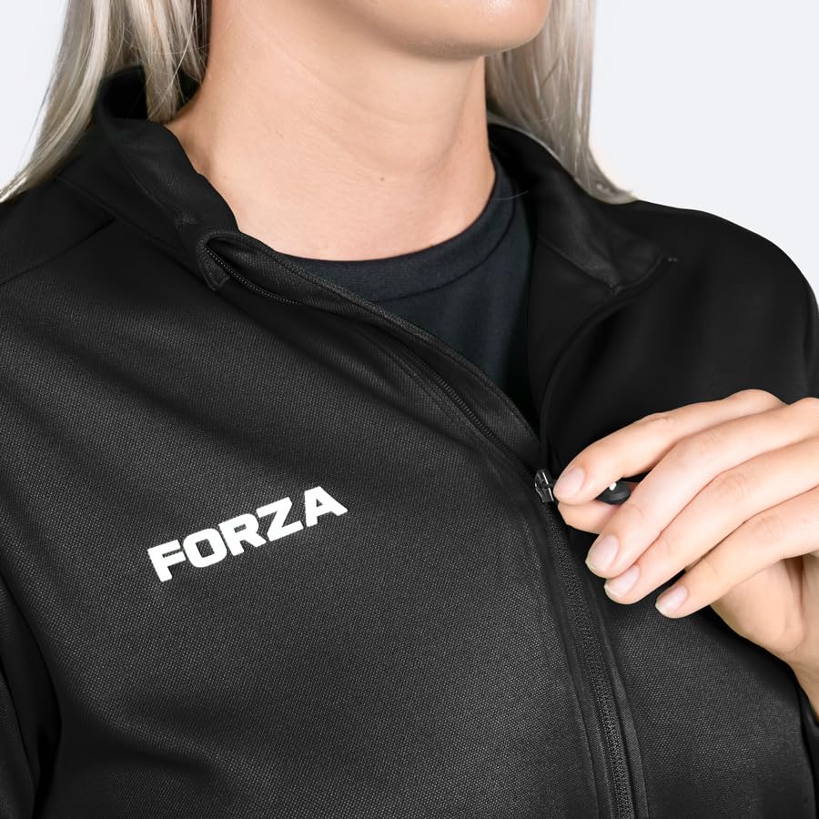 FORZA Damski zestaw dresowy z zamkiem błyskawicznym – damska sportowa kurtka treningowa i zwężane spodnie na siłownię, do piłki nożnej i odzieży drużynowej
