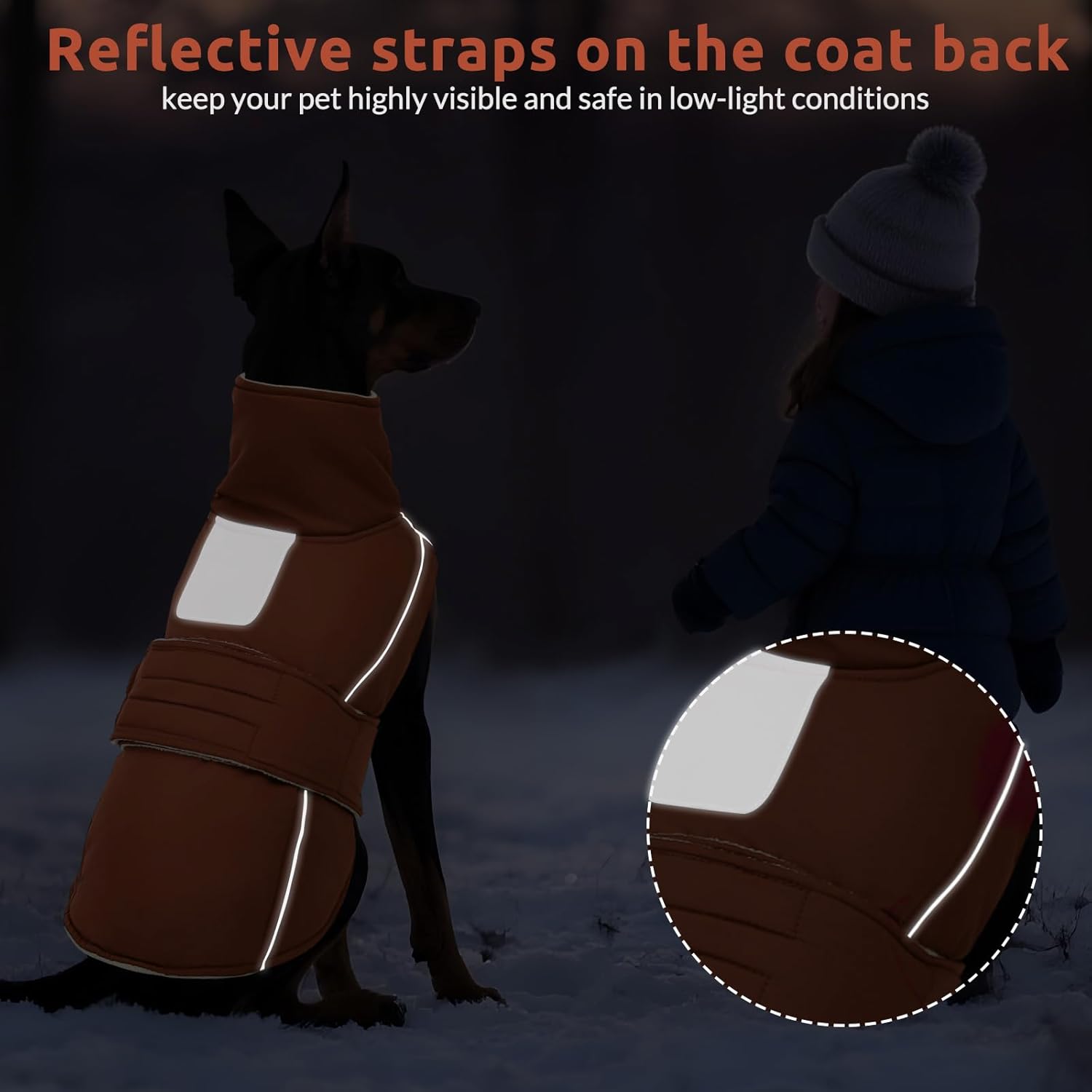 ASENKU Warm Dog Coat, Waterproof Dog Jackets for Large Dogs with Reflective Fleece Vest Turtleneck with Button,Windproof Cold Weather Coats for Small Medium Large Dogs, Red Brown, XL