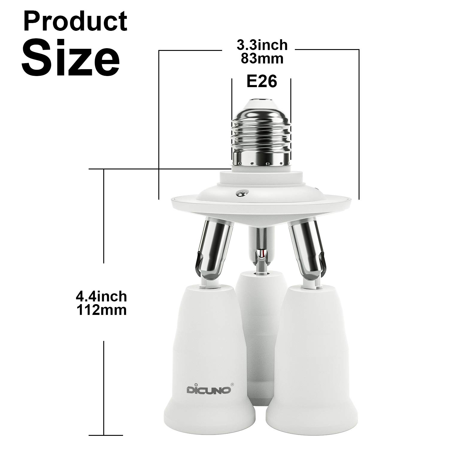 DiCUNO 3 in 1 E26 Light Socket Splitter Adapter, Standard Base LED Bulb Converter, 360 Degrees Adjustable 180 Degree Bendable, 3 Way Bulbs Socket Holder