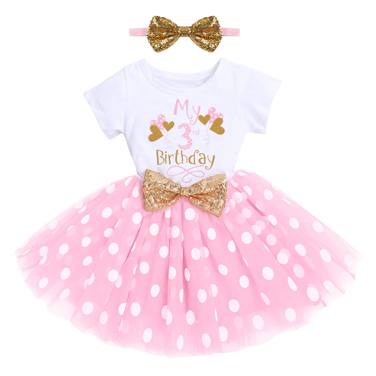 FYMNSI Vestido de fiesta de cumpleaños para bebé, de algodón, de manga corta, tutú con lentejuelas, cinta para la cabeza, juego de 2 piezas Rosa