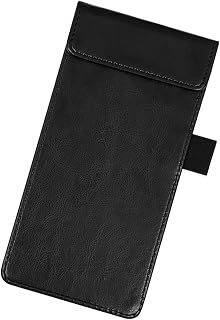 Elome PU Leather Clipboard 7.9" X 3.9" - A6 Long File Clip Folder Document Organizer Writing Pad Office Business Card Holder - Magnetic Conference Pad with Pen Holder - Black