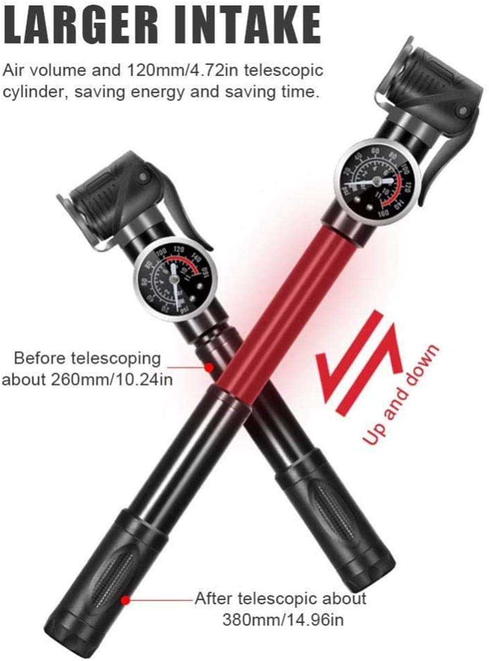 Mini-Fahrradpumpe, tragbare Fahrradluftpumpen mit Manometer 160PSI, kompatibel mit Presta und Schrader-Ventil, geeignet für Rennräder