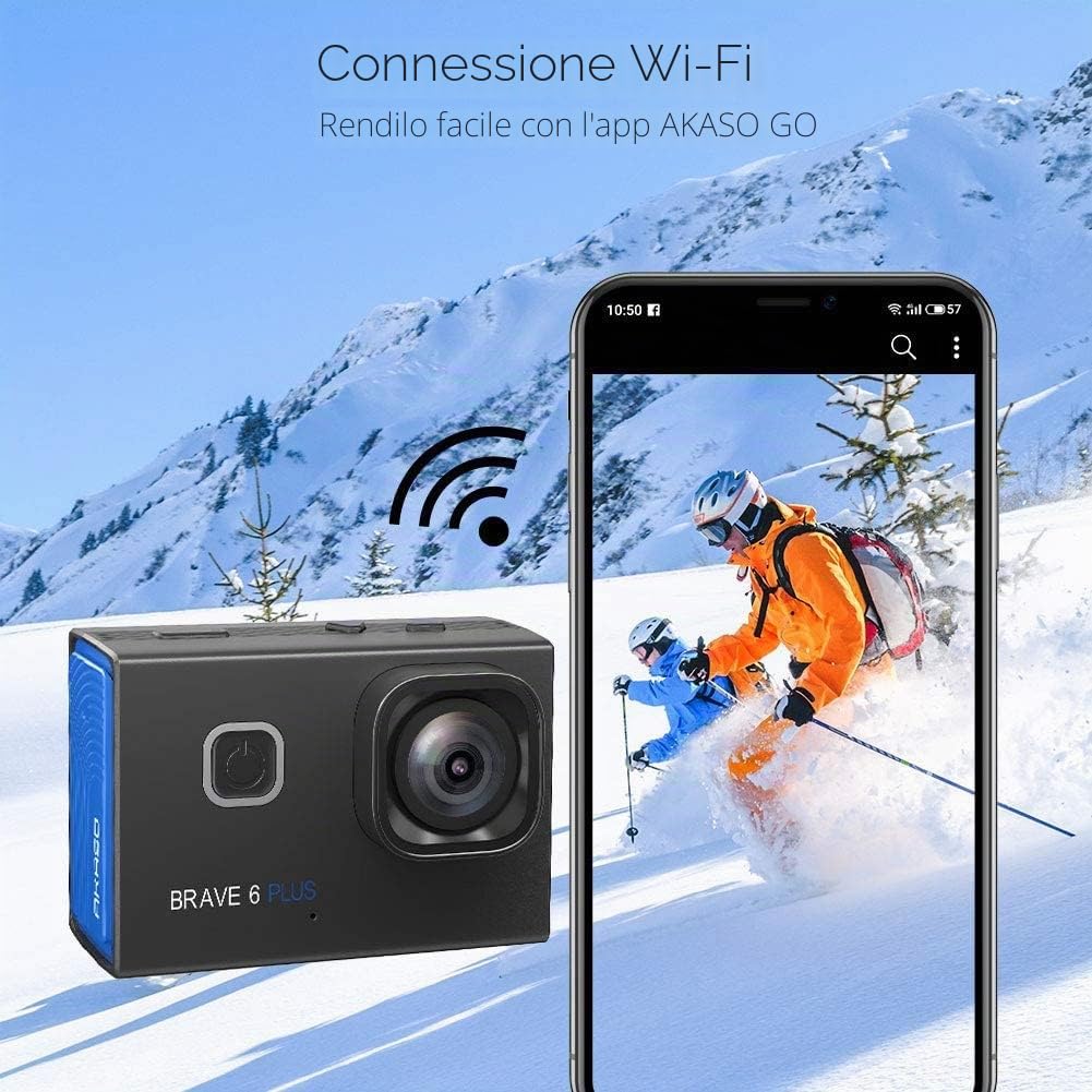 AKASO Action Cam 4K 20MP Action Camera WiFi 40M Fotocamera Subacquea Impermeabile EIS Touch Screen con 8x Zoom Controllo Vocale Telecomando Fotocamera Casco con 2 Batterie da 1350mAh