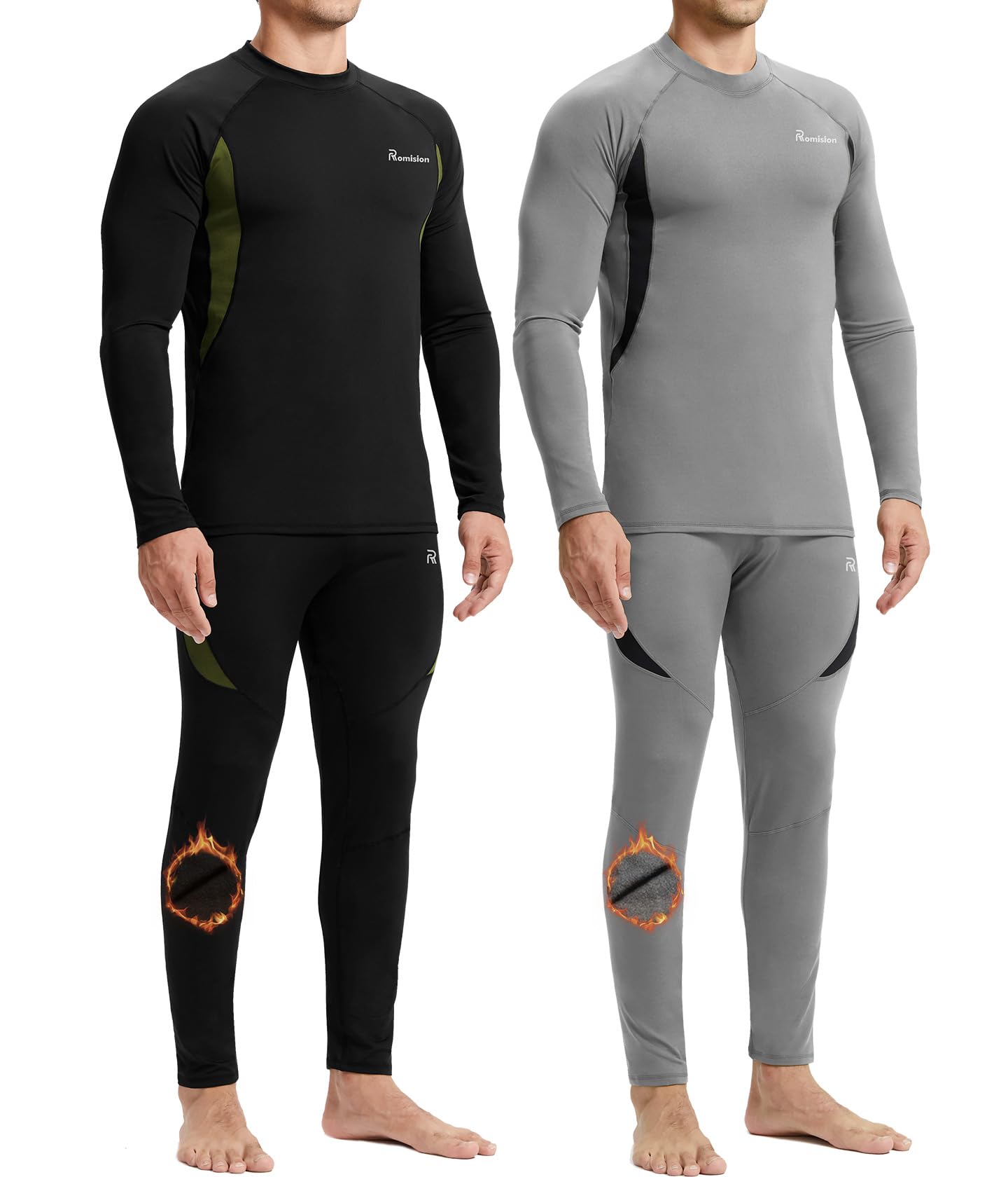 romision 2 Pack Thermal Underwear for Men Long Johns Fleece Lined Hunting Gear Bottom Top Set Base Layer