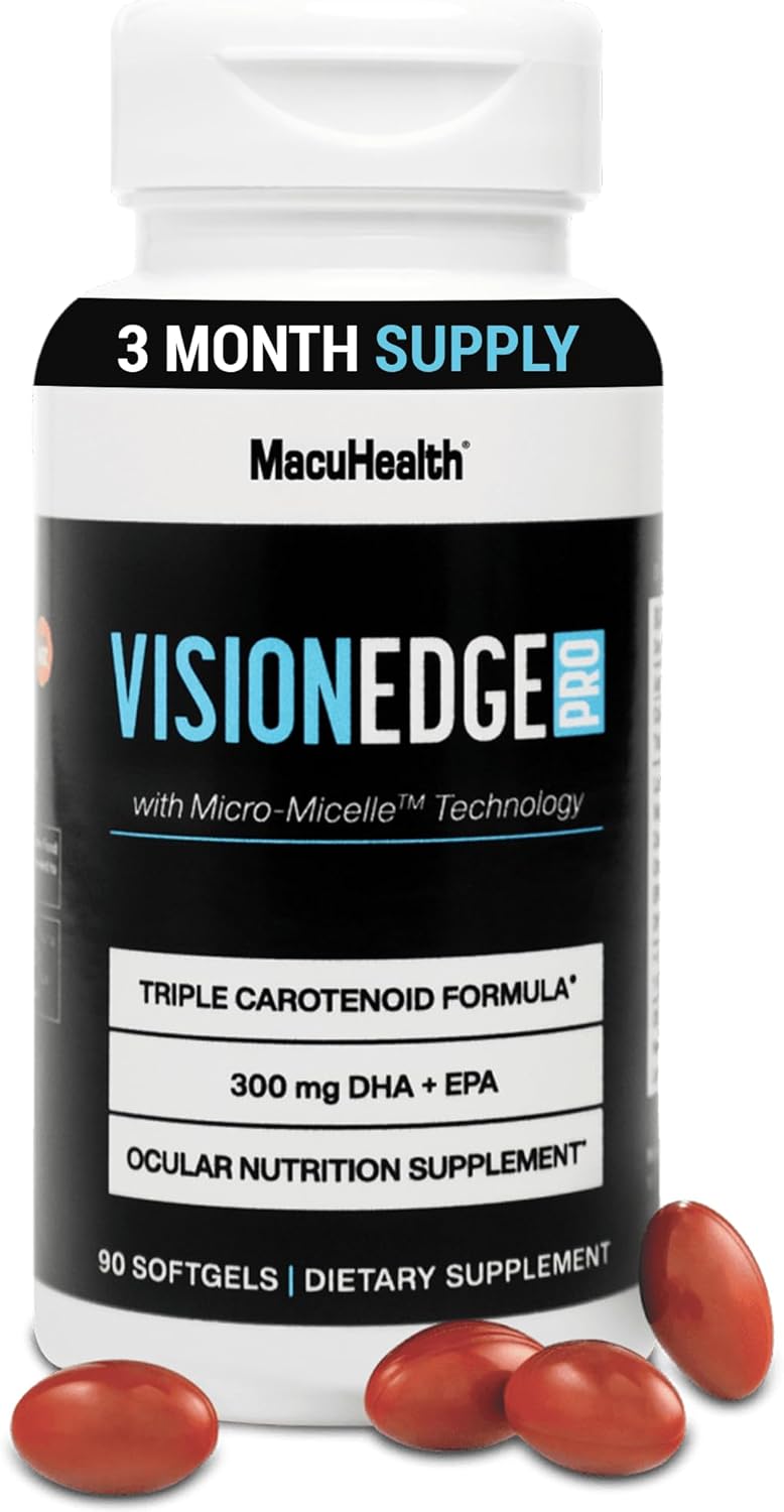 VISION EDGE PRO Eye Supplement for Athletes; Formula with Lutein, Zeaxanthin, and Meso-Zeaxanthin, Eye Supplements Omega 3, Essential Carotenoids for Eyes - (90 Softgels, 3 Month Supply)