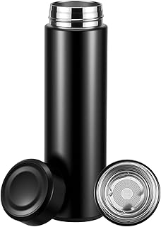 17oz Stainless Steel Water Bottles, Slim Water Bottle, Thermo Water Bottle, Insulated Water Bottle Keep Hot for 12 Hrs, Cold for 24 Hrs for Coffee, Drinks(Black)