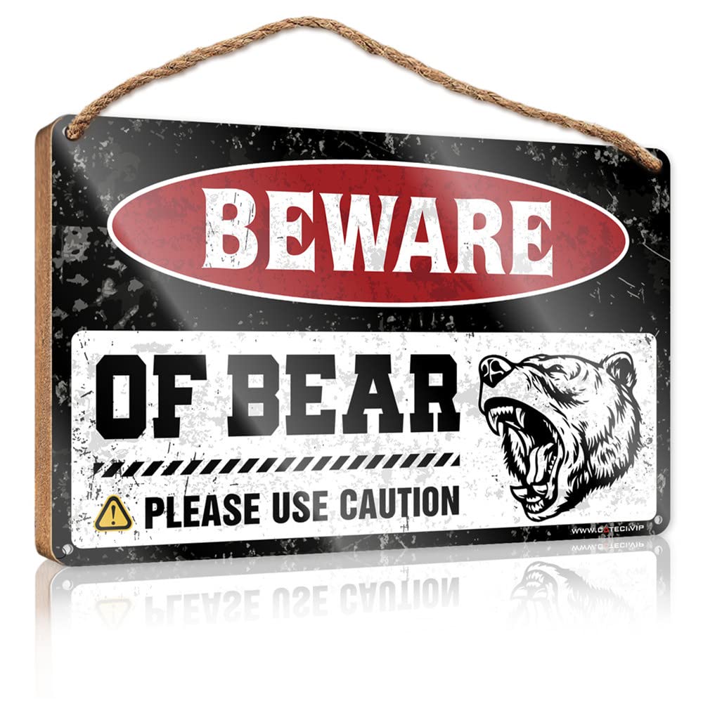 FZFN Decor Signs Bear Warning Sign Wooden Sign Wood Plaque Sign Front Decorative Wooden Sign(23X35CM)