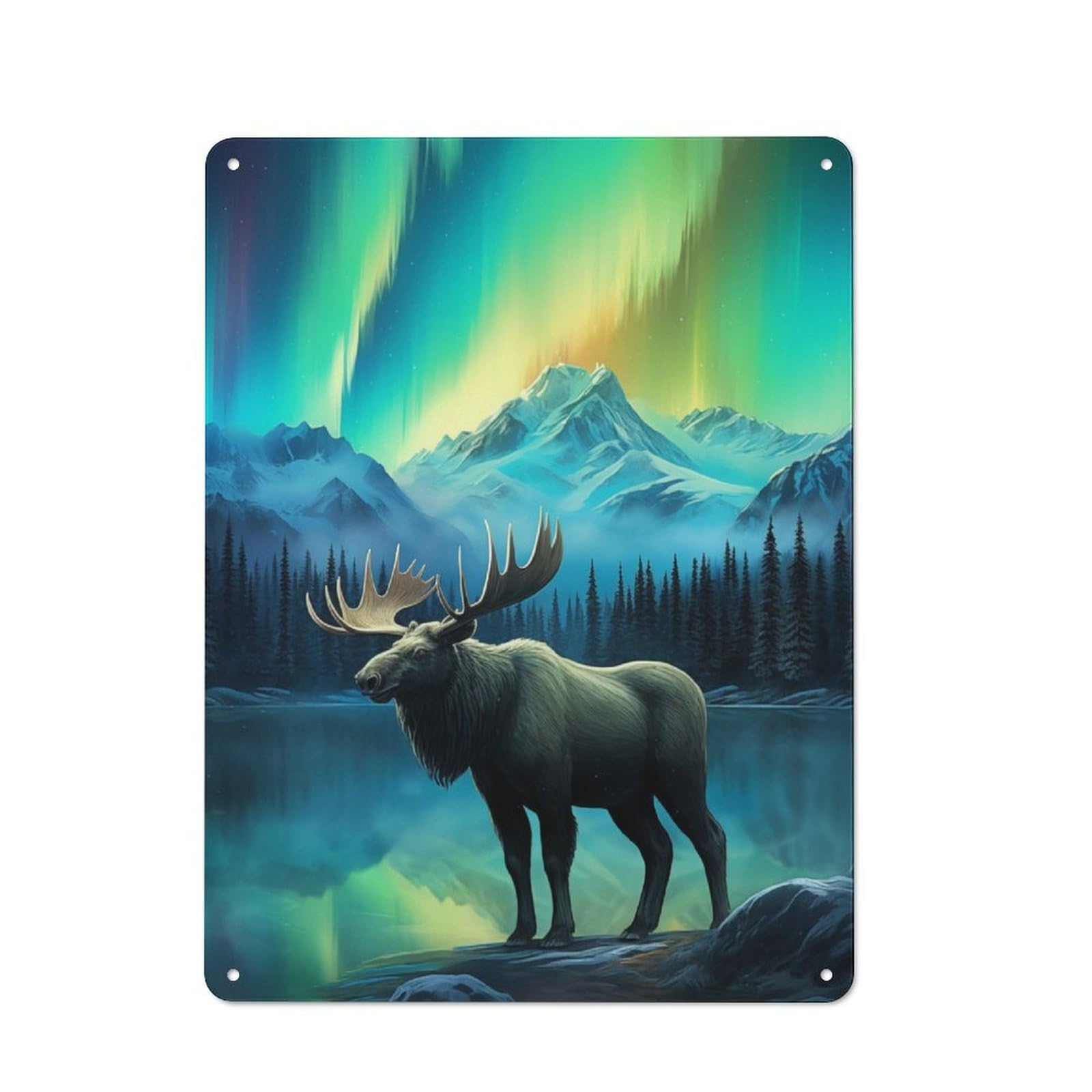 Junmoney Aurora Stag Deer Northern Retro Tin Sign 40X30cm Featuring For Bar Or Restaurant, For Metal Sign Collectors, For Garage And Workshop Walls