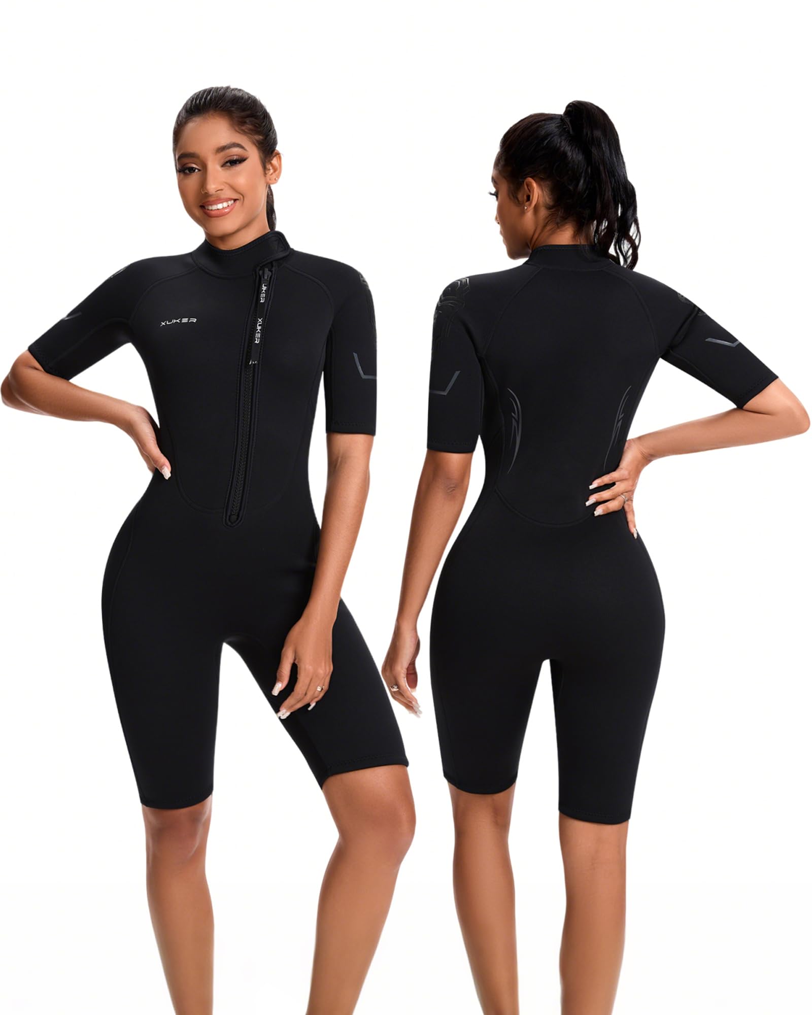 XUKER Mens Shorty Wetsuit Women, 3mm Diving Suit Front Zip Wetsuit Thermal Suit