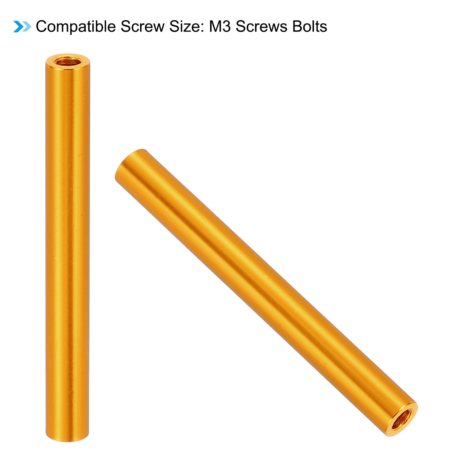 PATIKIL 2pcs M3 Metal Threaded Standoff Spacer Nuts, Round Aluminum Spacers Female Coupling Screws, 1/8" ID x 3/16" OD, Gold 3x5x45mm - Image 4