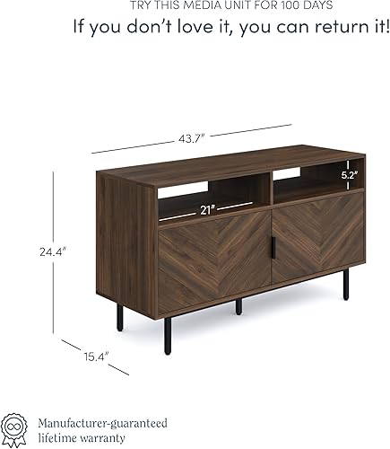 Miniatura 4 de Nathan James Izsak - Consola multimedia de madera, soporte de TV, gabinete de entretenimiento con puertas de espiga y almacenamiento de cubo en un