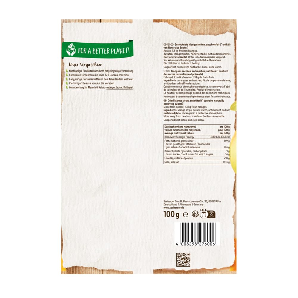 Seeberger Mango 13er Pack: Getrocknete Fruchtscheiben aus sonnenverwöhnten Mangos - fruchtig & exotisch im Geschmack - ohne Zuckerzusatz - Power-Snack, vegan (13 x 100 g)