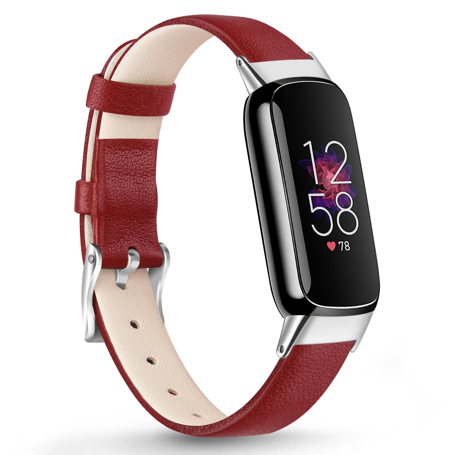 Mugust Straps Compatible with Fitbit Luxe Leather Strap for Women Men Leather Adjustable Sport Replacement Wrist Bands for Fitbit Luxe Only (Red)