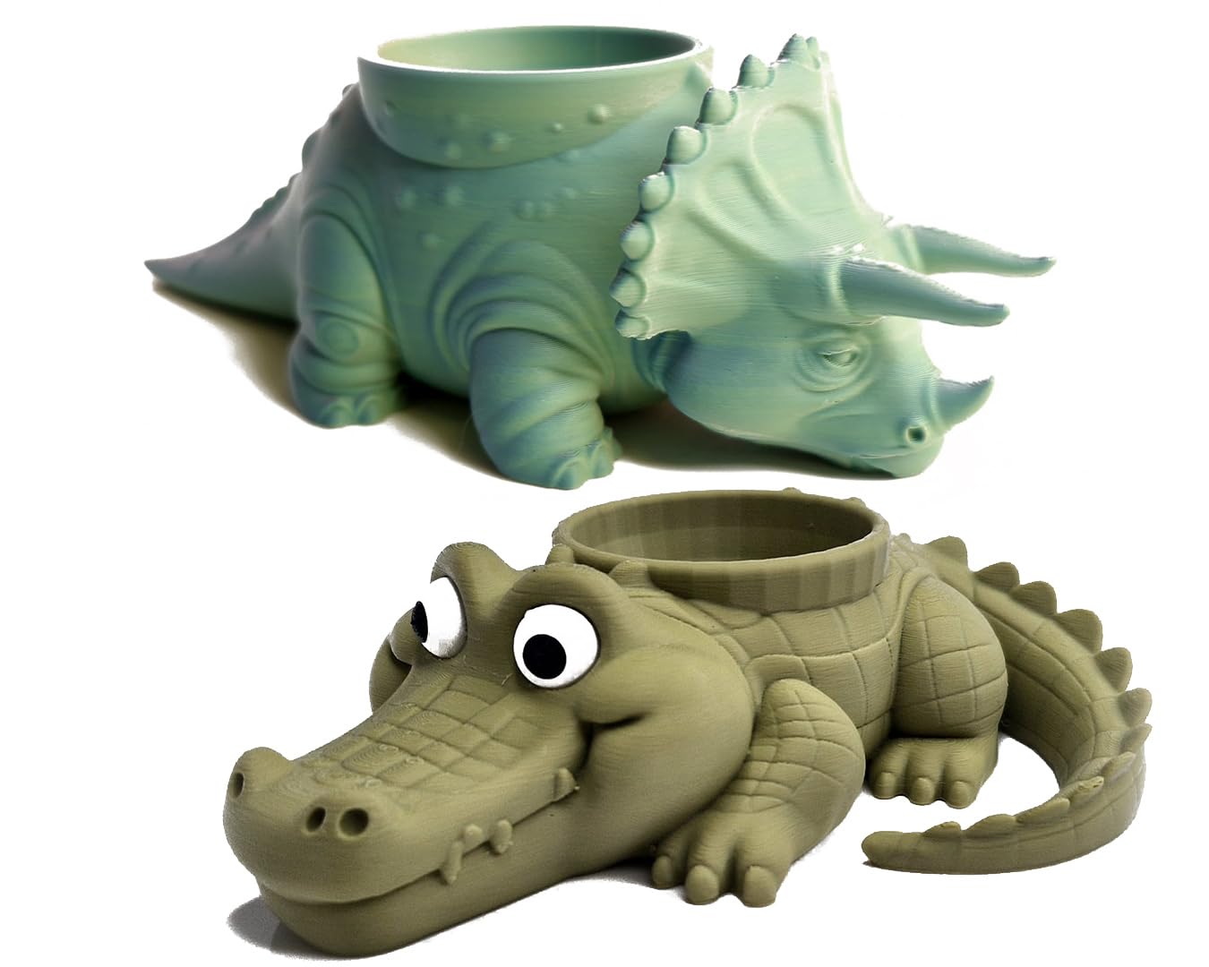Crocodile Dinosaur Egg Cup Holder – Novelty Easter Souvenir Gift Soft Boiled Egg Stand Animal Shaped Kitchen Table Piece Family Breakfast Ornament Seasonal Accent 3D (Twin Pack Dino&Croc)