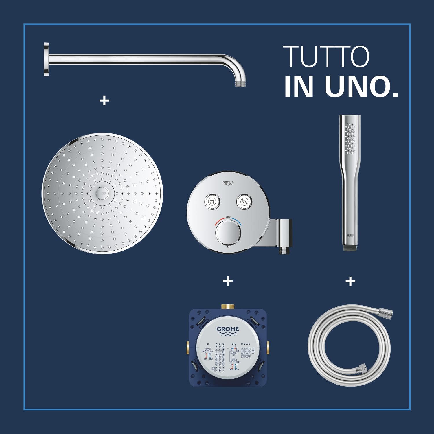 GROHE Precision SmartControl Sistema Doccia da Incasso, Termostato 2 Vie, Soffione Vitalio Joy 260, Manopola Vitalio Get Stick, Finitura Rotonda, Cromo, 34878000