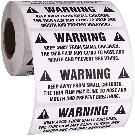 Suffocation Warning Stickers for Shipping and Packing - 3" X 1", Provided 500 Labels Per Roll, FBA Approved and BPA Free by Kenco (1 Pack)