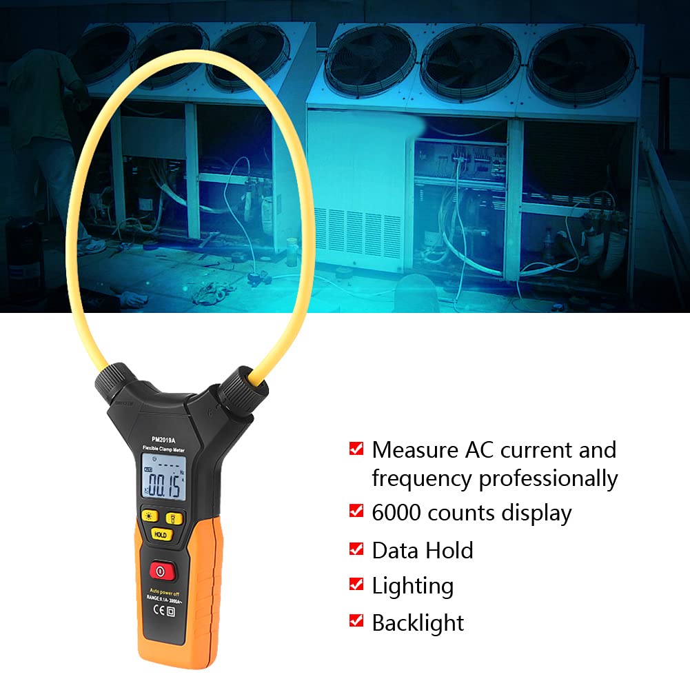 PEAKMETER PM2019A Flexible Stromzange 3000A AC Digitales Messgerät mit LCD-Display 75mm Klemmendurchmesser Datenhaltefunktion Hintergrundbeleuchtung für Elektrische Geräte