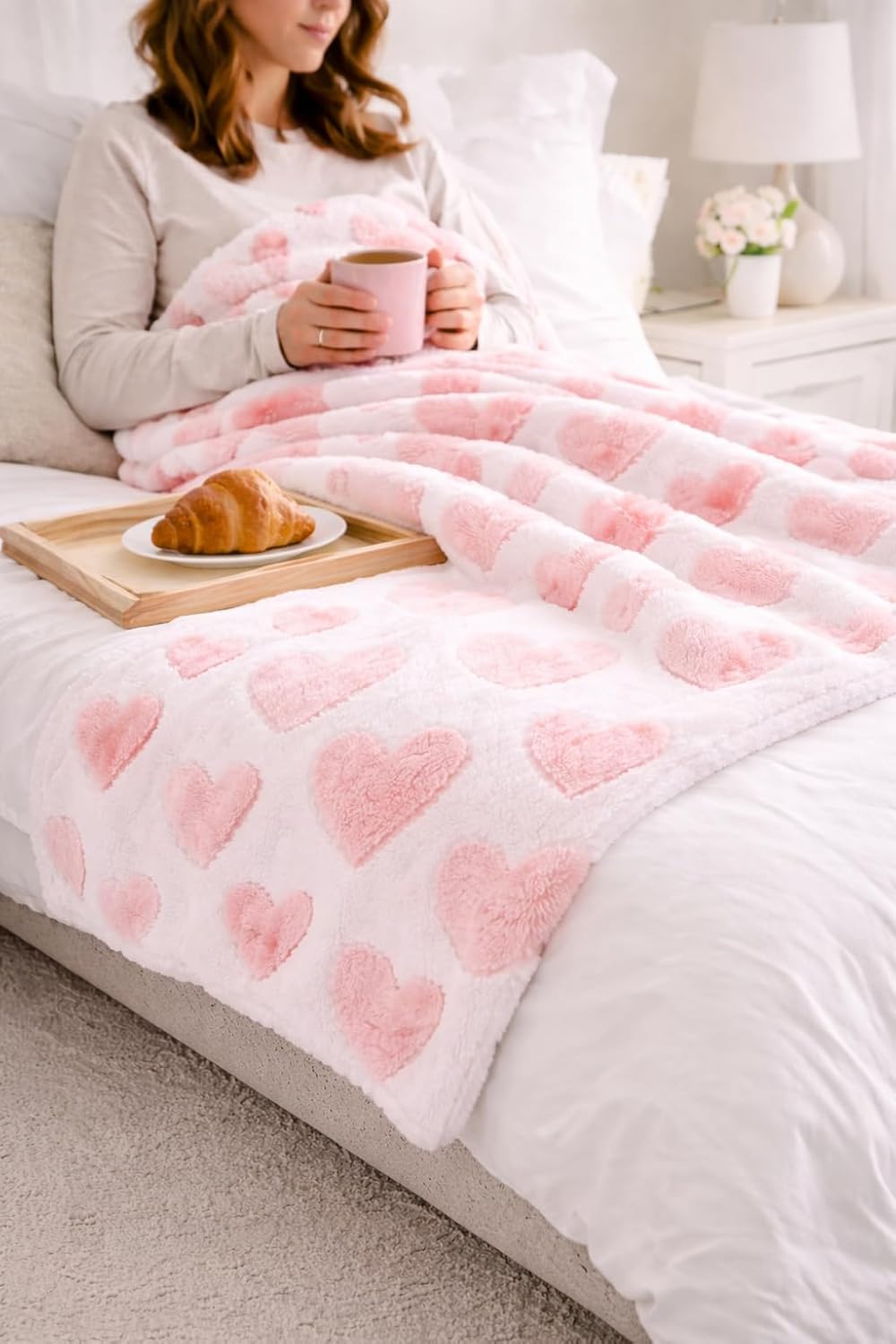 The Big One Throw Blanket Plush Super Soft Warm Cozy Oversized 60 x 72 inches (Heart)