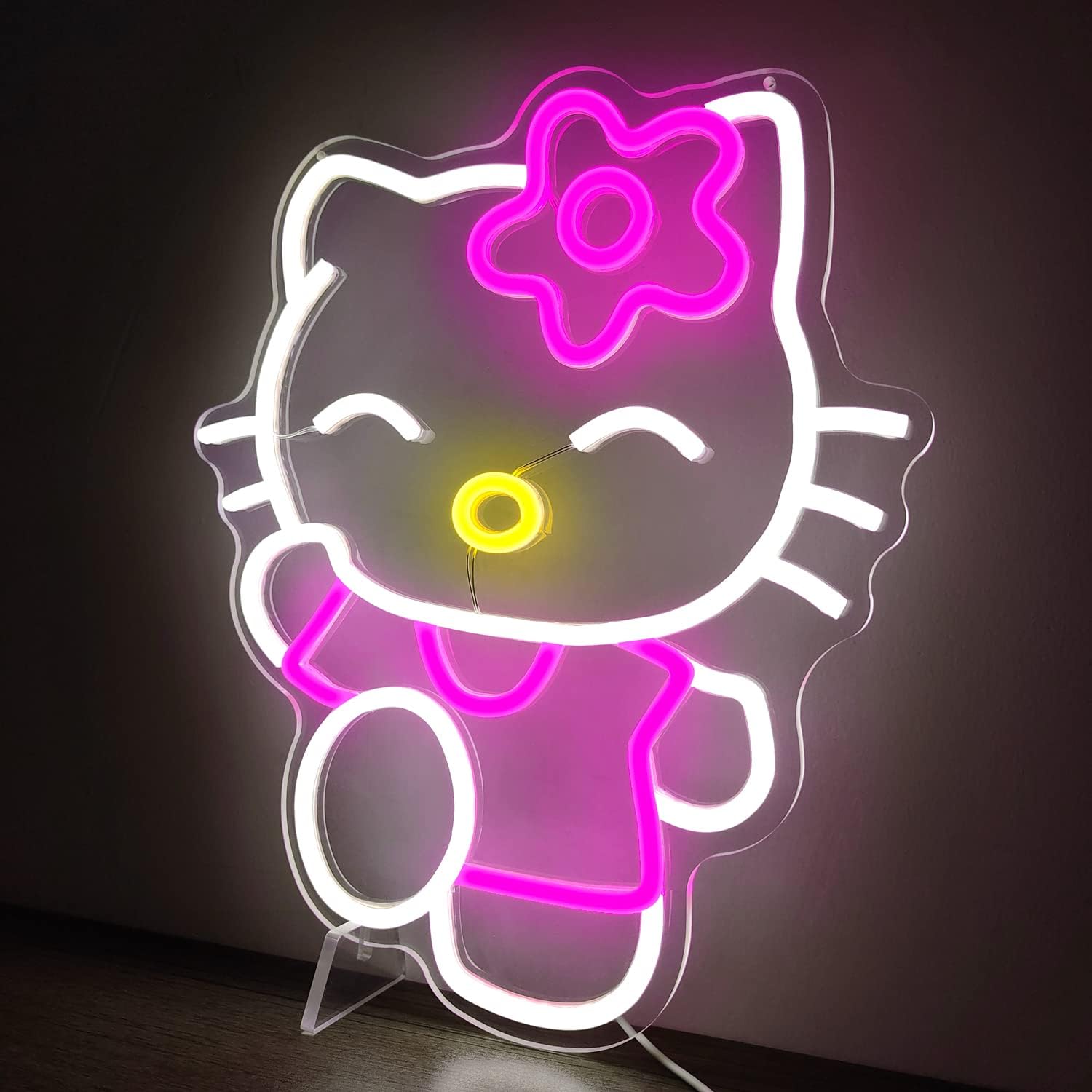Cheunyar Hello Kit Neon Sign Dimmable Kitty Signs Kawaii Cat Anime Neon Led Sign Room Decor Lights for Girl's Room Child Bedroom Birthday Halloween Christmas Gift 14.7’’x12.5’’