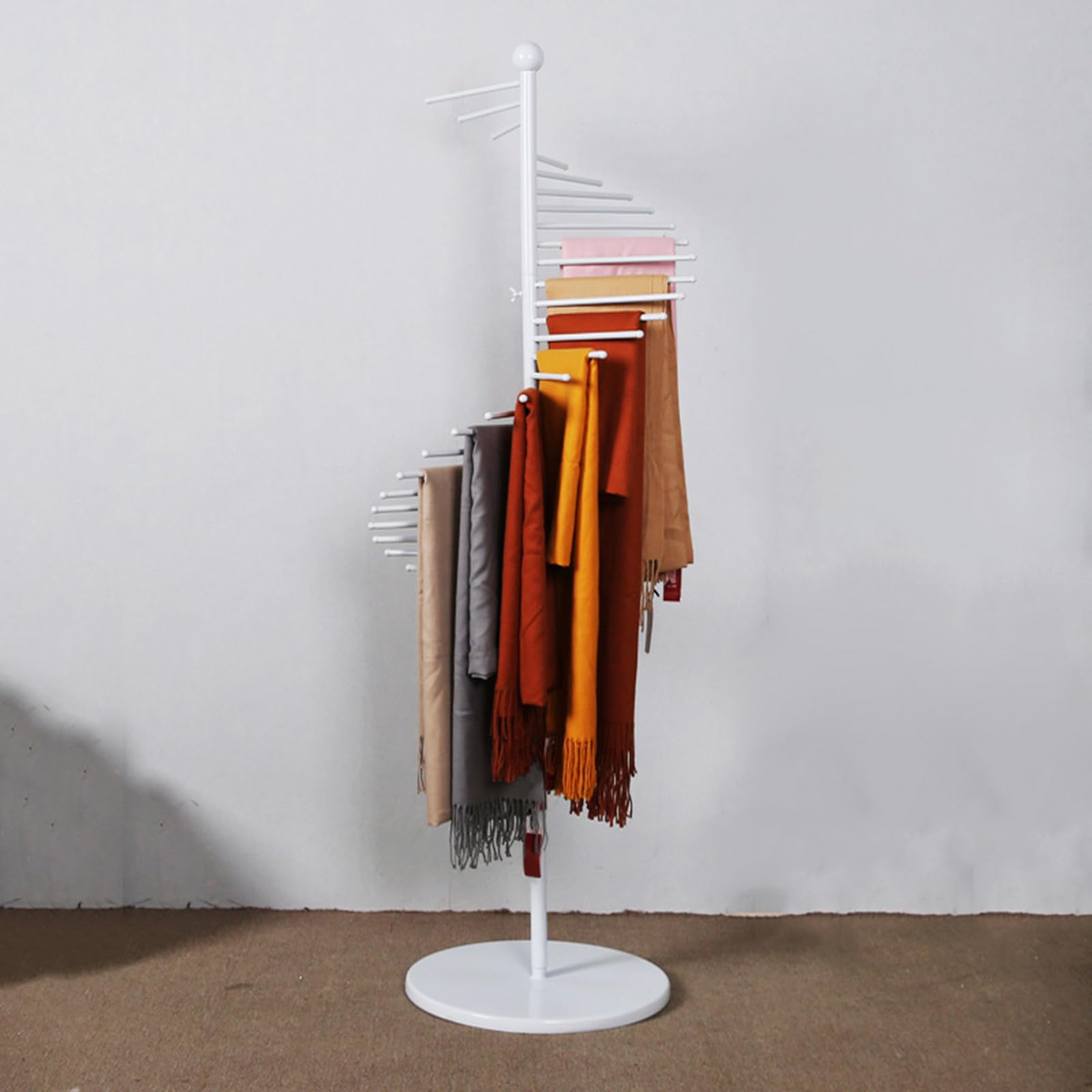 ZYFBD Freestanding Metal Scarf Holder Display Rack With Spiral Design, Belt Shawl Hanger Hijab Organizer With 30 Rods For Clothing Store Commercial Home