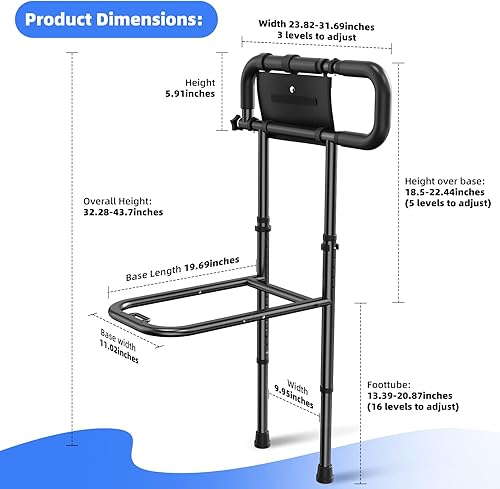 Miniatura 2 de Barandilla de Seguridad Plegable para Cama para Ancianos, Mango de Asistencia para Cama de Altura Ajustable con Reposabrazos Extensible, Barandillas