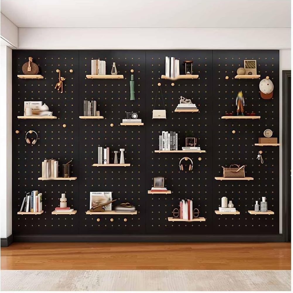Drewniany organizer ścienny z tablicą kołkową Modułowy panel wyświetlacza do montażu na ścianie o grubości 16 mm do przechowywania narzędzi w garażu,Black,40 * 60cm