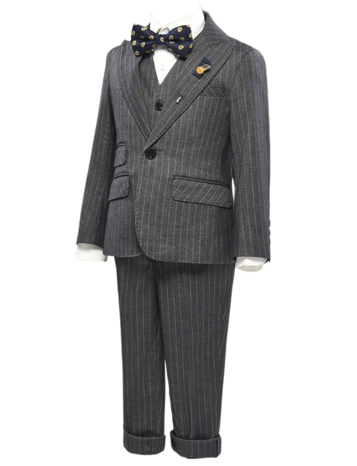 Costume rayé garçon ensemble 3 pièces smoking à revers de bal - 7