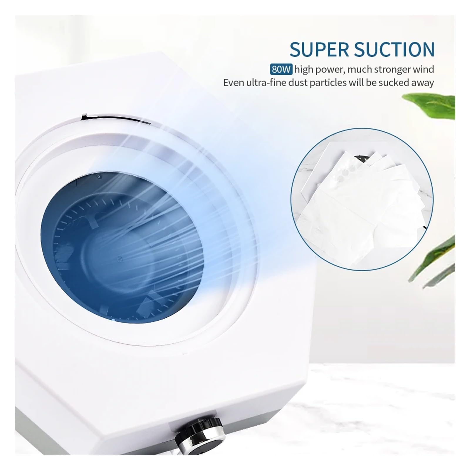 Nagelstaubsammler, 80W Nail Vacuum Cleaner Dust Collector Strong Power Suction with Rotary Switch Art Manicure Pedicure Tool