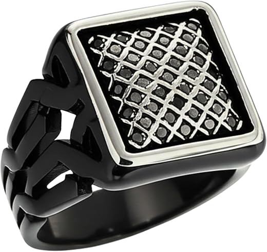 THE MEN THING Royal Series - NYXGRID RING - Pure Stainless Steel Men’s Black-Steel-Plated Ring – Statement Luxury Jewelry...