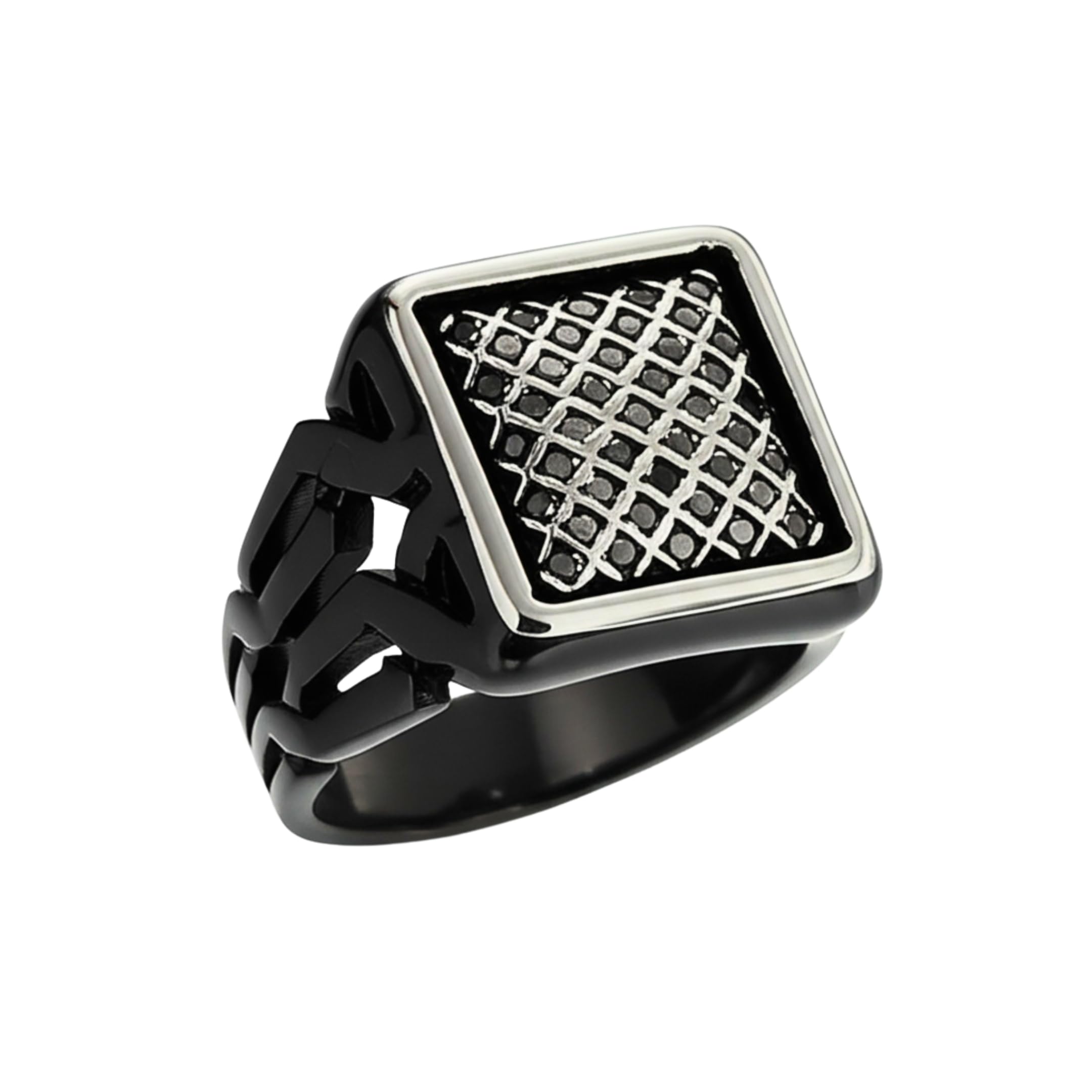 Royal Series - NYXGRID RING - Pure Stainless Steel Men’s Black-Steel-Plated Ring – Statement Luxury Jewelry (Size : 19-22-25)