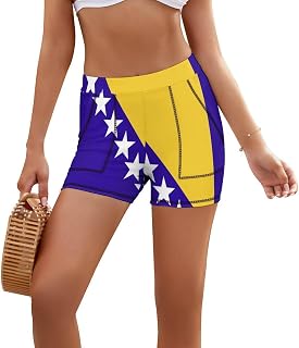 Dominican Flag Athletic Shorts for Women Running Gym Elastic Workout Shorts
