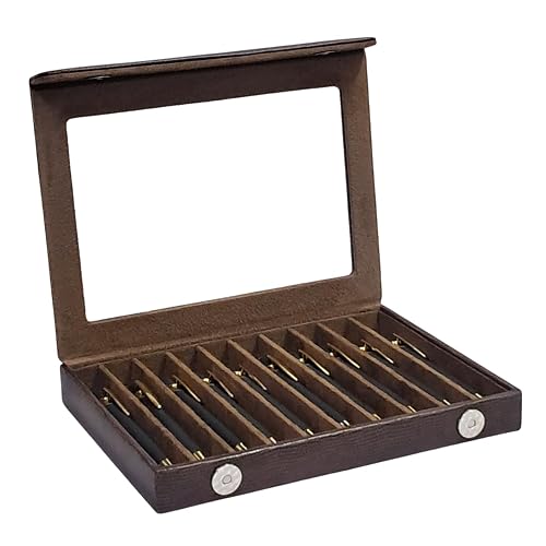 essart Faux Leather Pen Display Organizer Box for 10 Pens | Transparent Lid | Snakebit Brown | Luxury Pen Storage Case for Office & Collectors