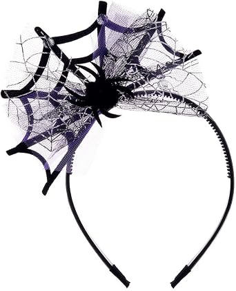 Halloween Spider Headband Spiderweb Hair Hoops Halloween Party Cosplay Masquerade Costume Hair Accessories Horror Spider Web Hairbands with Purple Mesh Design for Women Party Favor Dressing Up 1 Pack
