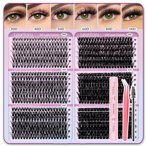 Leurforu Lash Clusters Kit Wispy Lash Clusters 30D-100D 708pcs Individual