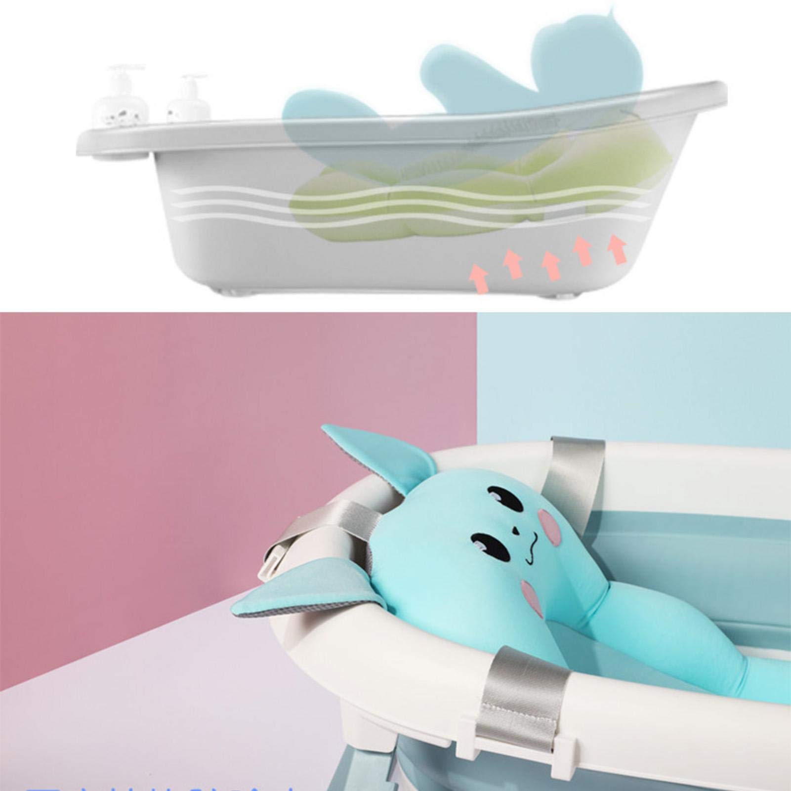 Yiida Almohadas para Baby Shower, Almohadas para Bebé, Lavabo Plegable para Baby Shower, Bañera Antideslizante para Bebés con Sensor Temperatura En Tiempo Real, Asiento Integrado Y Reposacabezas