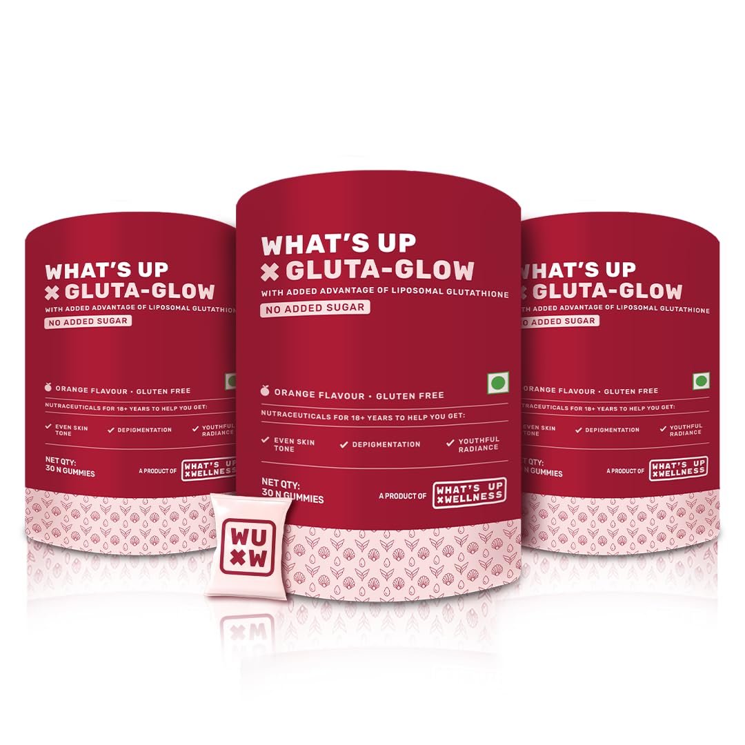 What's Up Wellness Gluta-Glow Gummies | Liposomal Glutathione with Vitamin C for Radiant Skin Tone | Depigmentation | Detoxification | 90 Days | Men & Women | No Added Sugar