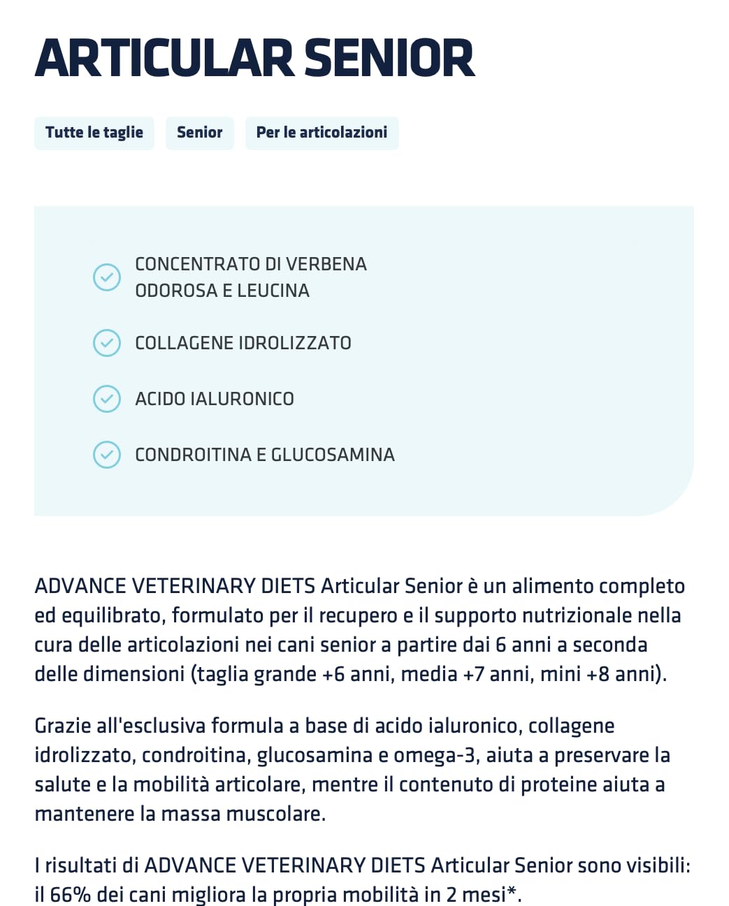 ADVANCE Cane ARTICULAR SENIOR 12kg gusto Pollo | alimento secco completo per cani anziani, per il supporto delle articolazioni, 1 confezione da 12kg.