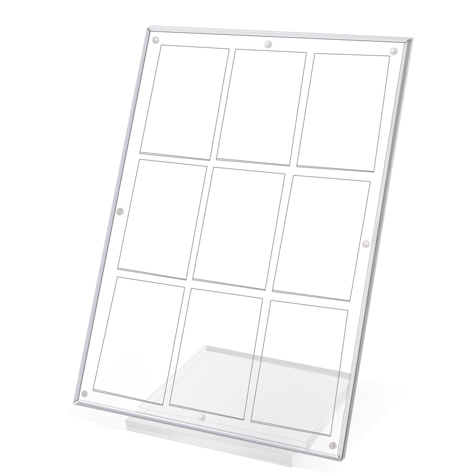 SWAWIS Porte-cartes en acrylique 31,4 x 24 x 0,65 cm avec socle, porte-cartes magnétique résistant aux UV, collections, photos, pour 9 emplacements pour cartes