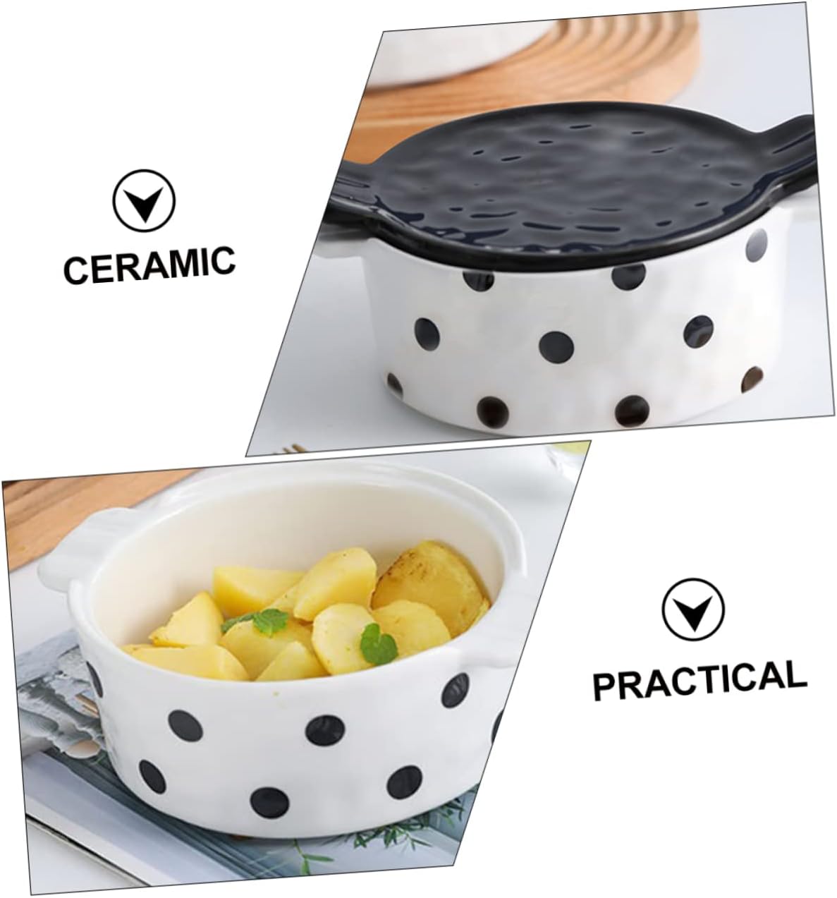 Black Dot Ceramic Baking Pan Lid Jelly Pan Oven Tray Baking Dish Soup Bowl Dessert Storage Fruit Holder Multi-functional Easy to Clean