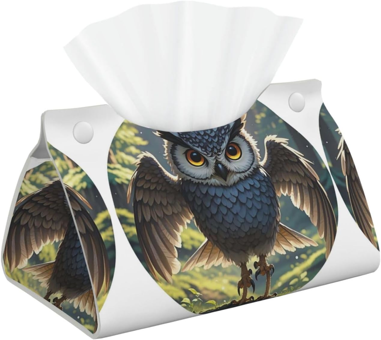 Decorative Tissue Box Cover Anime Owl Tissue Box Holder Aesthetic Leather Storage Organizer Box for Bathroom Vanity Tabletop Night Stands Office Funny Home Decorative Tissue Case