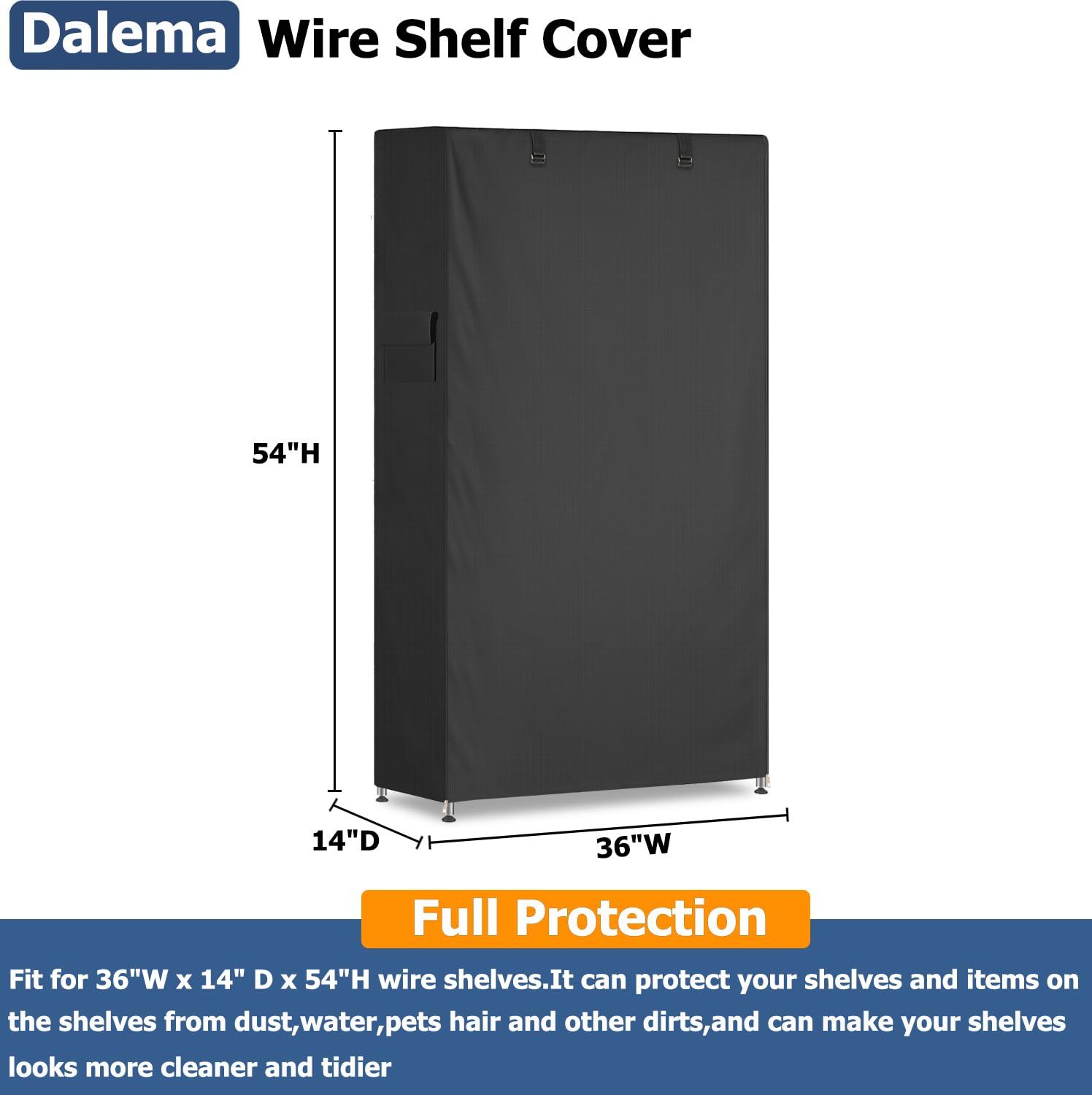Dalema Waterproof Shelf Cover,Outdoor 600D Heavy Duty Dustproof Storage Shelves Cover,36''x14''x54'' Shelf Covers For Wire Shelving With Zippers,Storage Rack Covers With Clear Front
